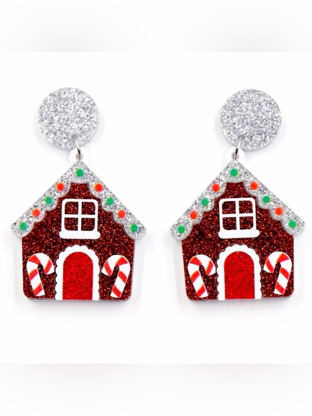 Glam Glitter Gingerbread House Earrings